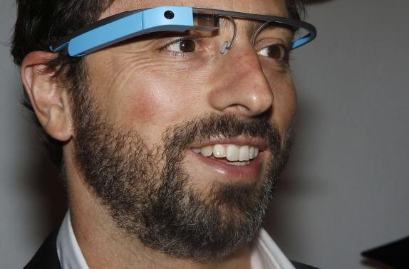 File photo of Google Inc. co-founder Brin wearing Google Glass glasses in New York