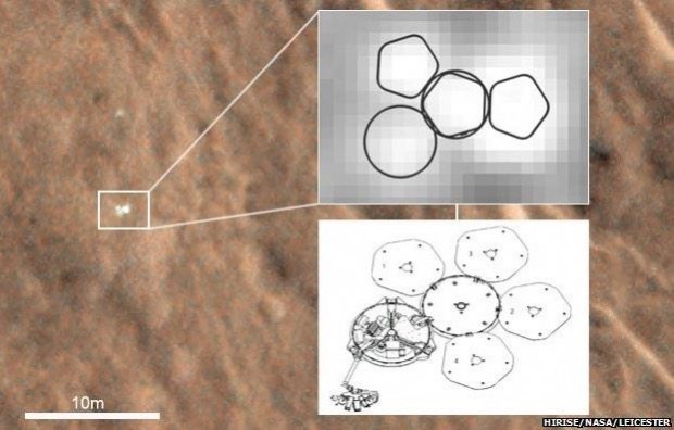 تصویر گرفته شده از مدارگرد مریخ که در آن کاوشگر بیگل ۲ را نشان می دهد