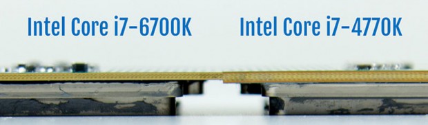 مقایسه ضخامت پردازنده‌ی Core i7-6700K اینتل با Core i7-4790K