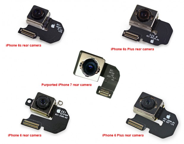 تصویر ماژول دوربین آیفون ۷ به قابلیت تثبیت اپتیکال تصویر در مدل کوچکتر اشاره دارند