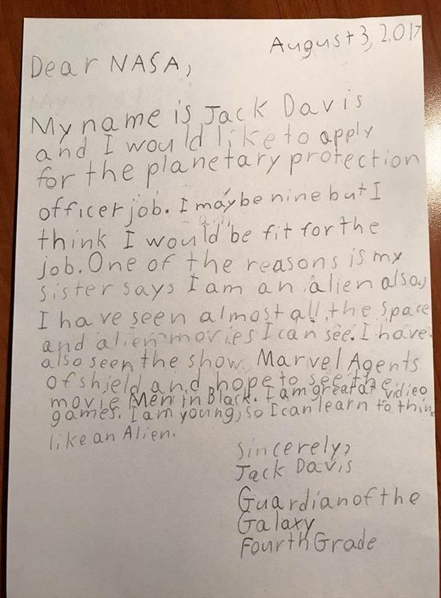 درخواست استخدام کودک 9 ساله از ناسا