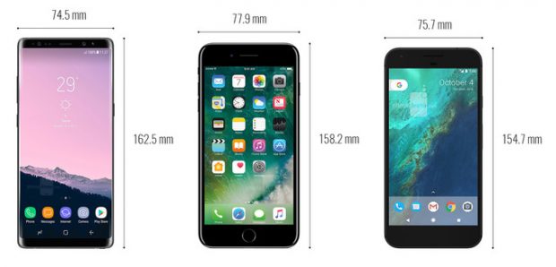 مقایسه اندازه Galaxy Note 8