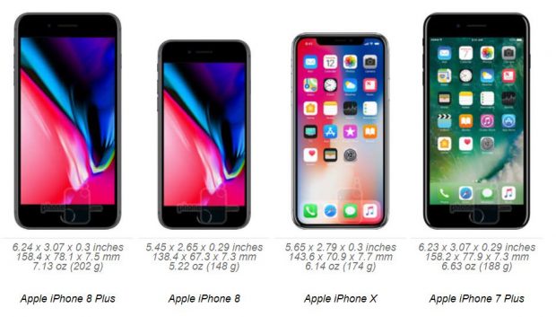 مقایسه ابعاد آیفون 8 پلاس اپل (Apple iPhone 8 Plus) با سایر پرچمداران بزرگ