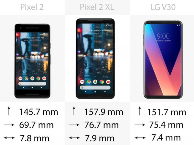 مقایسه گوشی های گوگل پیکسل 2 و پیکسل 2 ایکس ال با ال جی وی 30