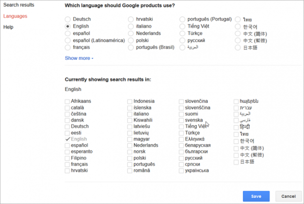 تغییر زبان در گوگل