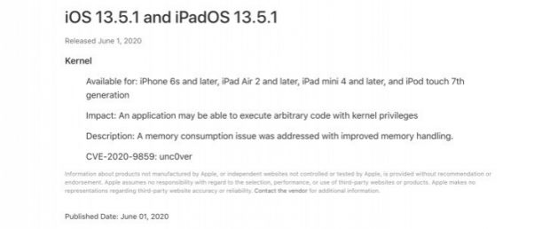 آپدیت iOS 13.5.1 برای پر کردن حفره‌ی جیلبریک