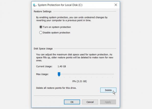 پاک کردن System Restore Point در ویندوز ۱۰