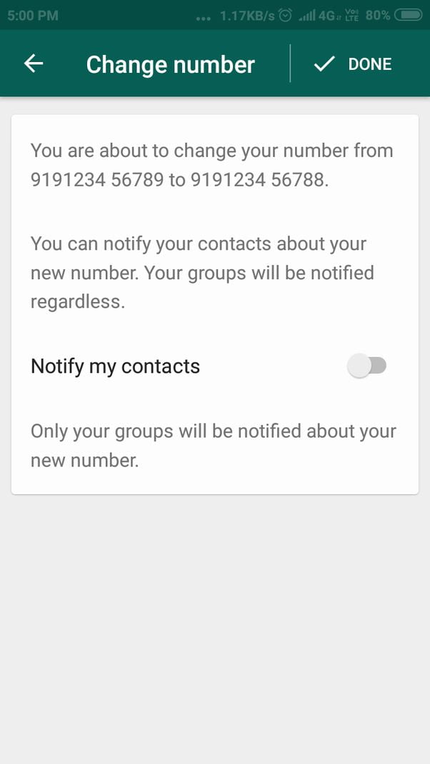 تغییر شماره در واتساپ