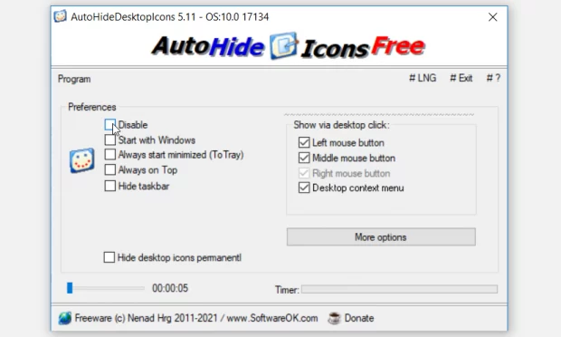 نرم‌افزار Auto Hide Desktop Icons