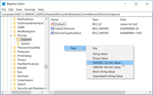 استفاده از ویرایشگر ریجیستری یا Registry Editor برای مخفی کردن آیکون های دسکتاپ در ویندوز 10