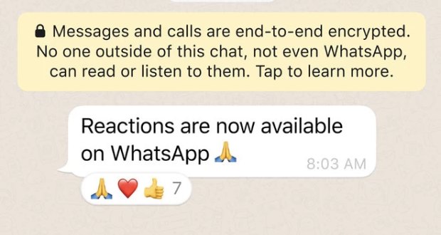 قابلیت واکنش به پیام در واتساپ با اموجی