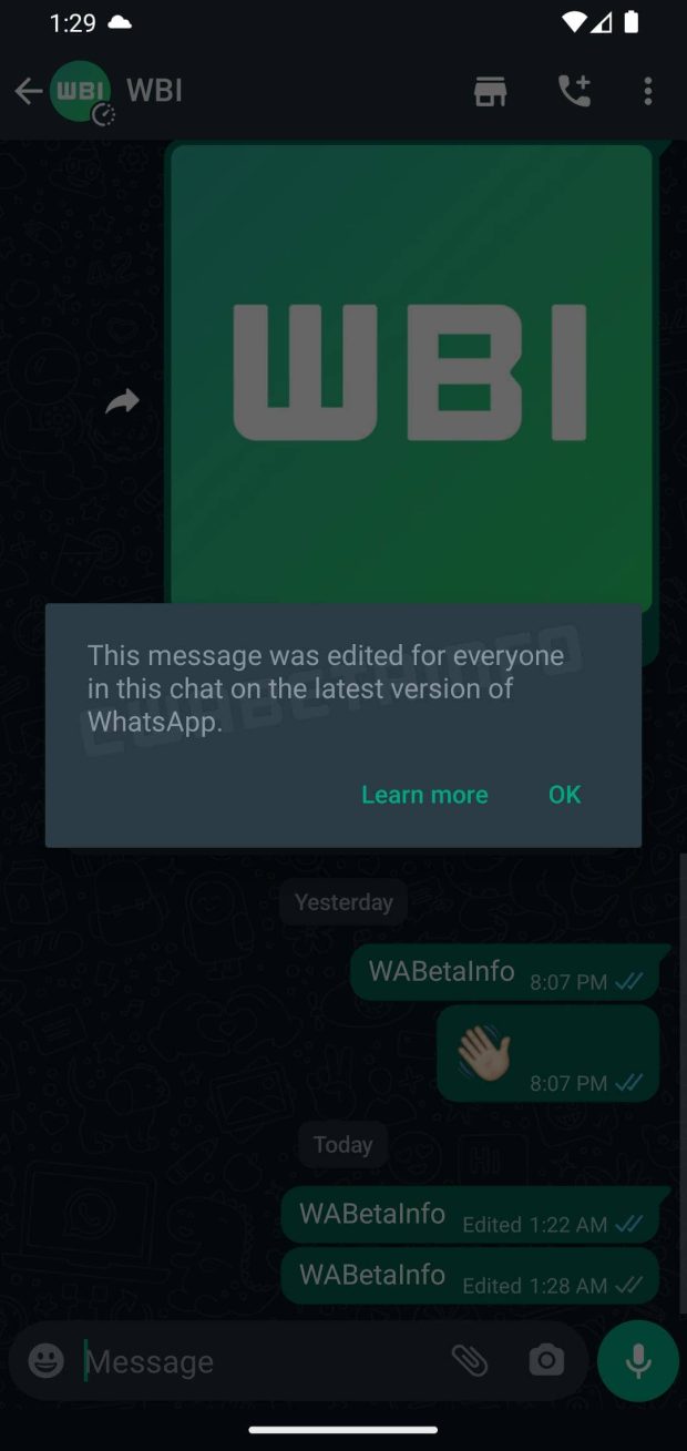 قابلیت ویرایش پیام پیامرسان واتساپ - WhatsApp