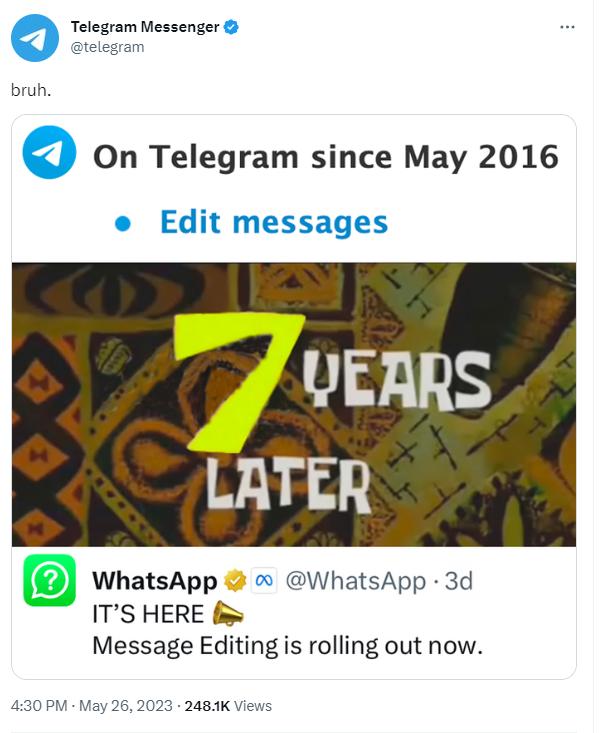 Telegram meme about WhatsApp
