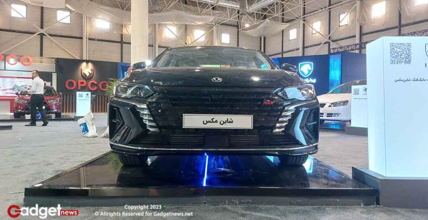 نمای جلو سدان دانگ فنگ شاین مکس ایران خودرو در نمایشگاه مشهد
