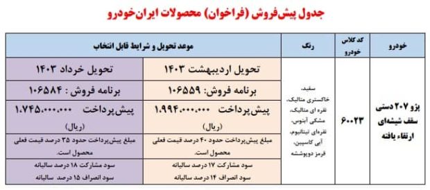 شرایط پیش فروش پژو 207 دستی پانوراما