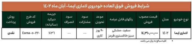 شرایط فروش شاسی بلند لاماری ایما