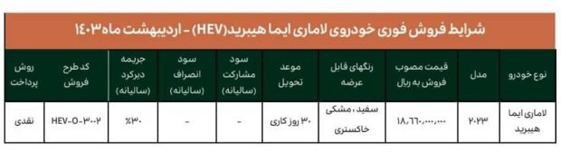 شرایط فروش لاماری ایما هیبریدی