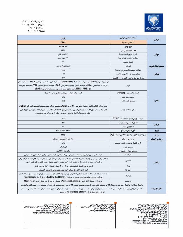 کاتالوگ رسمی ریرا ایران خودرو