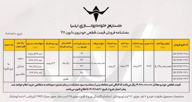 شرایط فروش اقساطی دایون Y7