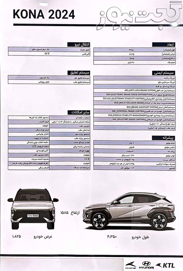 کاتالوگ رسمی هیوندای کونا 2024 کرمان موتور