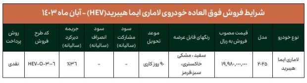 شرایط فروش لاماری ایما هیبریدی