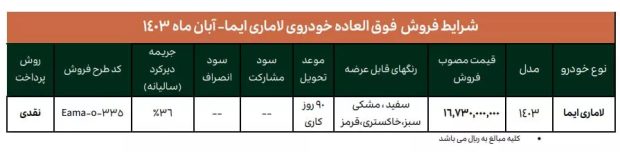 شرایط فروش لاماری ایما