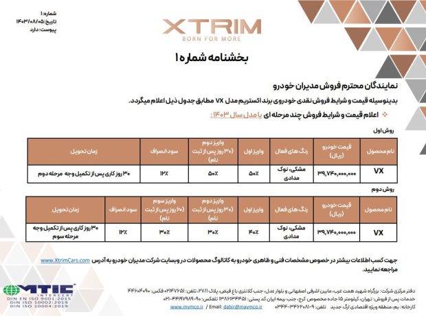 شرایط فروش اکستریم وی ایکس آبان ۱۴۰۳