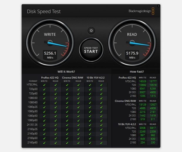 برنامه Blackmagic Disk Speed Test