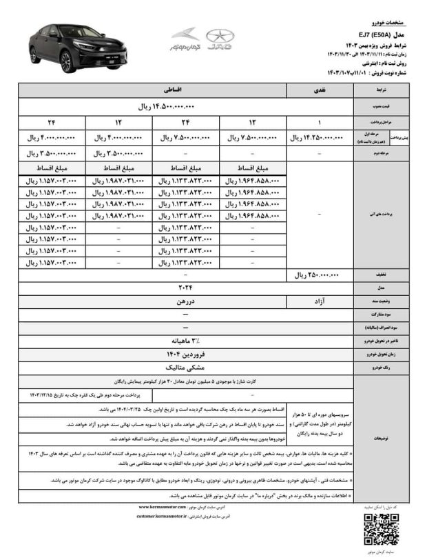 شرایط فروش کرمان موتور