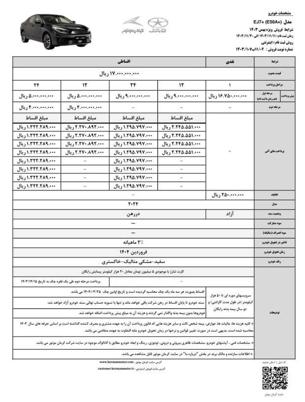 شرایط فروش کرمان موتور