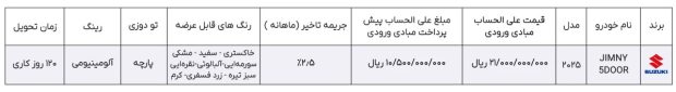 شرایط پیش فروش سوزوکی جیمنی