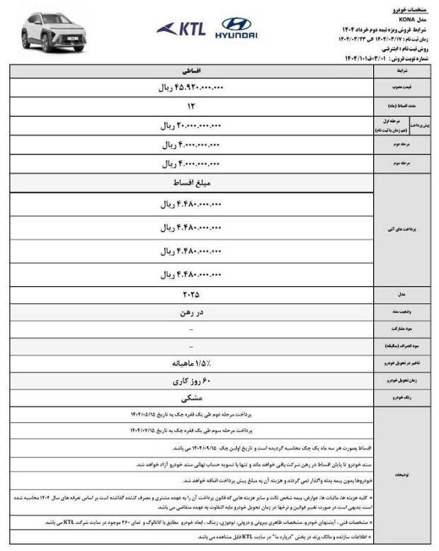 شرایط فروش اقساطی هیوندای کونا