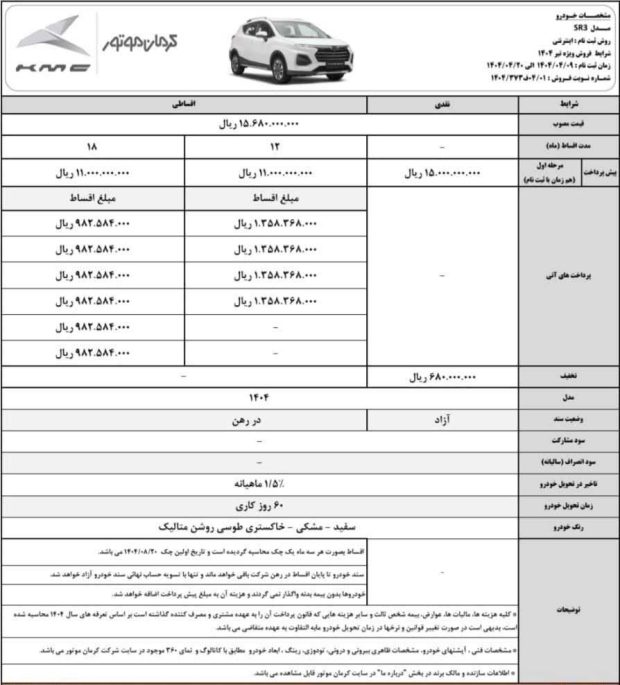 شرایط فروش تیر کرمان موتور