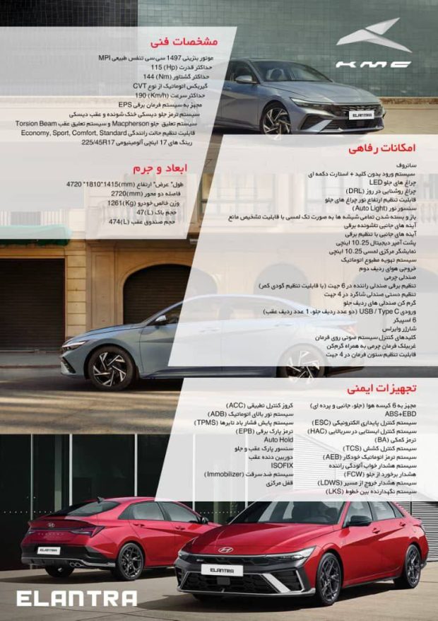 مشخصات هیوندای النترا وارداتی