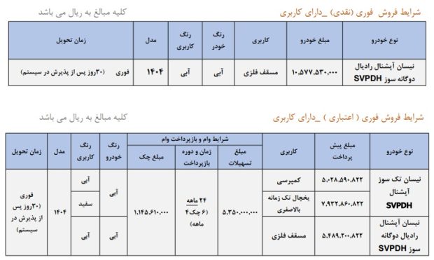 فروش اقساطی وانت نیسان