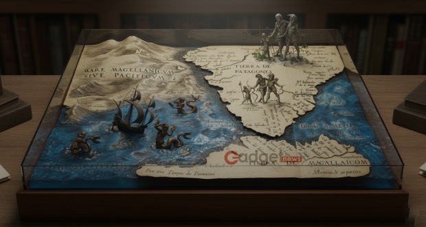 نقشه باستانی آمریکا و سرزمین غول‌ها و پری‌های دریایی