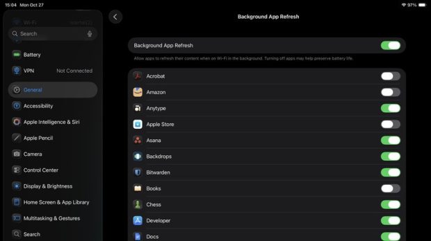 تنظیمات آیپد