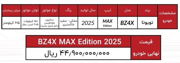 شرایط فروش تویوتا BZ4X مدل 2025