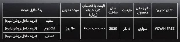 شرایط فروش وویا فری با قیمت جدید ویژه دی ۱۴۰۴