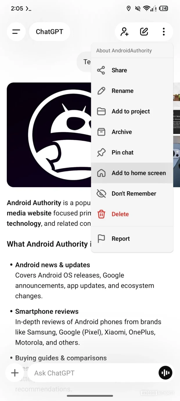 قابلیت جدید ChatGPT در اندروید