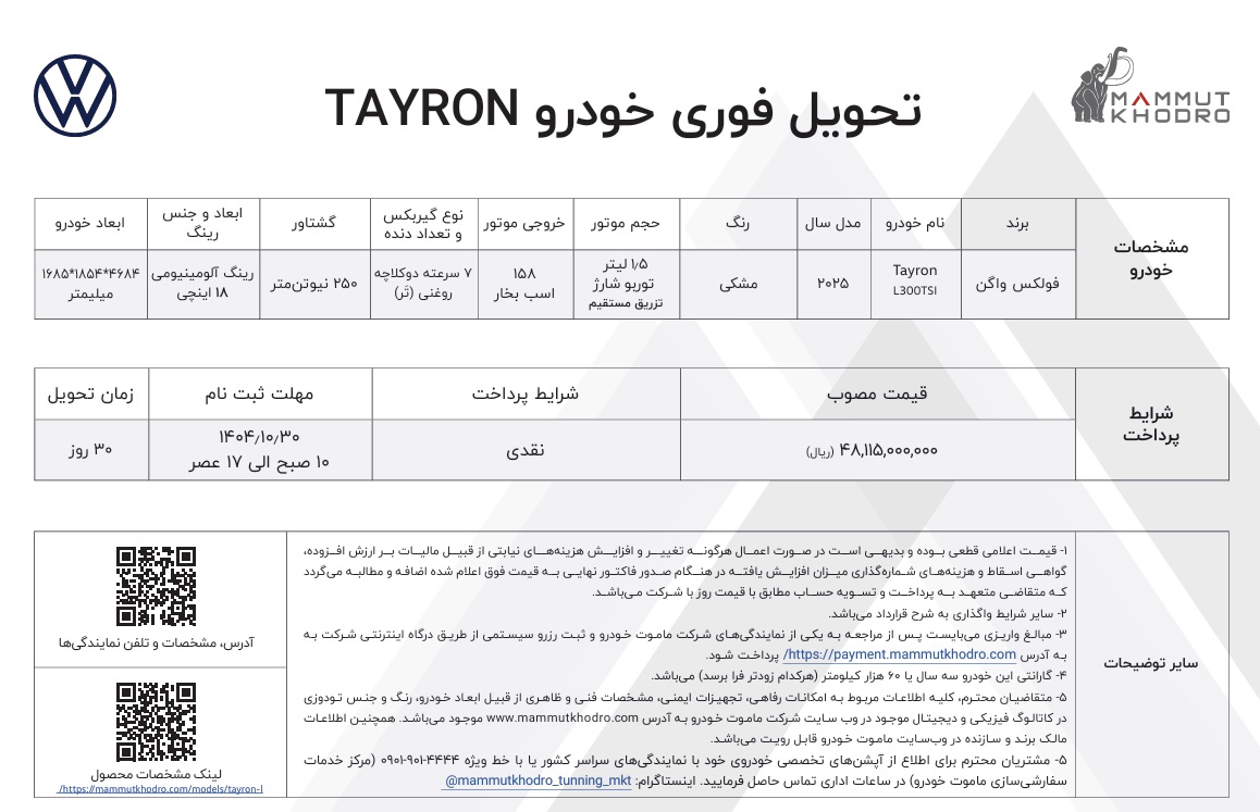 نخستین شرایط فروش فولکس واگن تایرون L