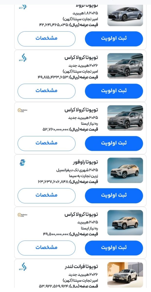 ثبت نام خودروهای وارداتی تویوتا