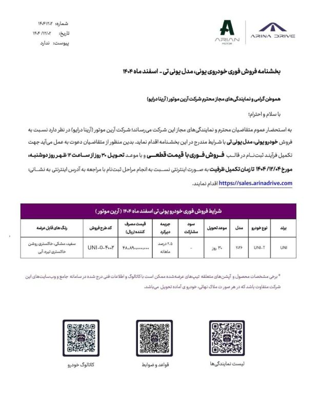 شرایط فروش چانگان یونی تی