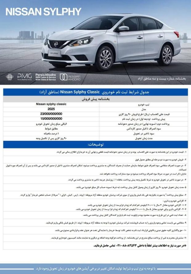 شرایط پیش فروش نیسان سیلفی کلاسیک