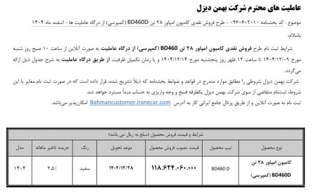 شرایط فروش کامیون امپاور BD460D کمپرسی