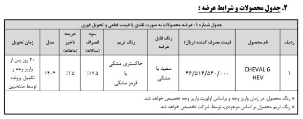 شرایط فروش بهمن شوال 6 هیبریدی