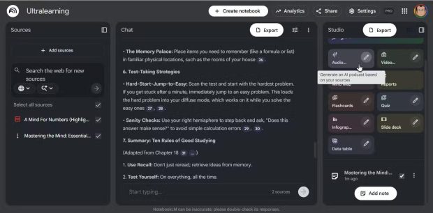 تبدیل PDF به پادکست در گوگل NotebookLM