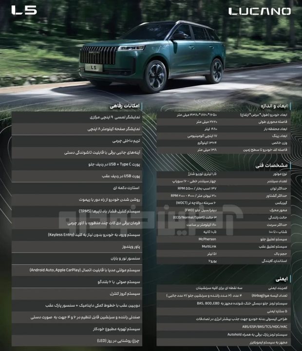 کاتالوگ مشخصات و امکانات لوکانو L5