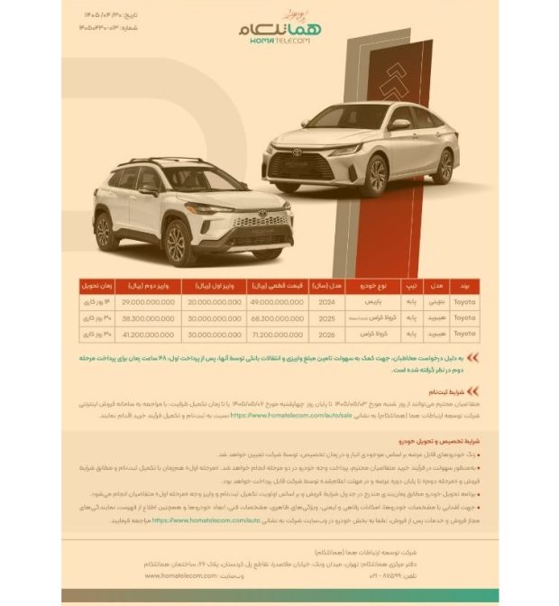 شرایط فروش خودروهای تویوتا کرولا کراس و یاریس