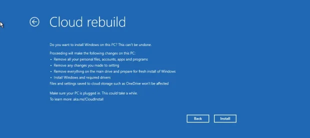 بازیابی ویندوز ۱۱ بدون فلش و با گزینه Cloud Rebuild